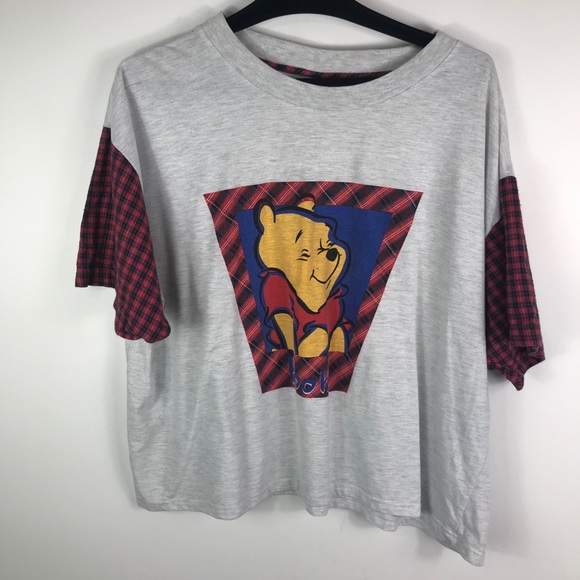 Disney Tops - Winnie the Pooh plaid sleeve large graphic tee